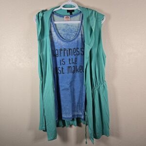 PL Movement Tank Vest Set Womens XL Blue Green Bundle Hooded Sleeveless Outfit